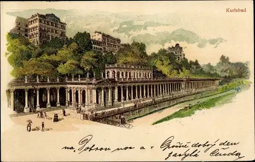 Litho Karlovy Vary Karlsbad Stadt, Mühlbrunnen-Kolonnade