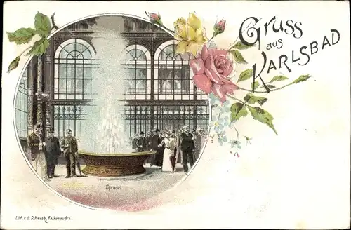 Litho Karlovy Vary Karlsbad Stadt, Sprudel