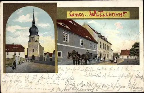 Ak Wetzendorf Karsdorf an der Unstrut, Kirche, Straßenpartie, Gasthof