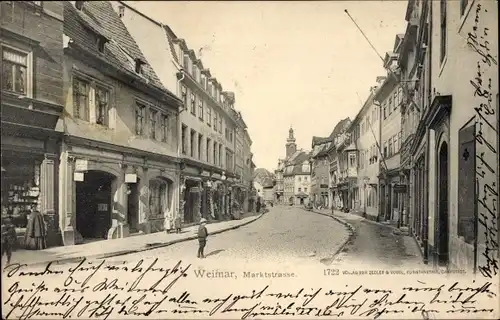 Ak Weimar in Thüringen, Marktstraße mit Geschäften