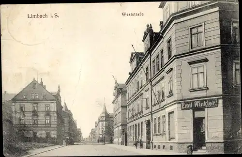 Ak Limbach in Sachsen, Weststraße, Geschäft Emil Winkler