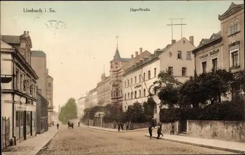 Ak Limbach Oberfrohna Sachsen, Jägerstraße, Rathaus, Geschäft