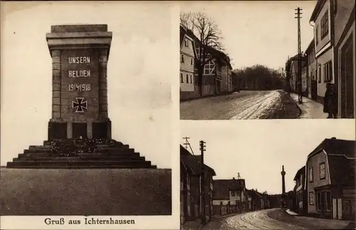 Ak Ichtershausen in Thüringen, Straßenansicht, Kriegerdenkmal