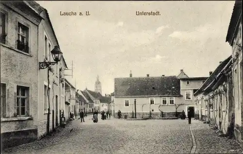 Ak Laucha an der Unstrut, Partie in der Unterstadt, Platz, Häuser