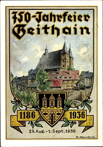 Künstler Ak Geithain in Sachsen, 750-Jahrfeier 1186-1936, Wappen