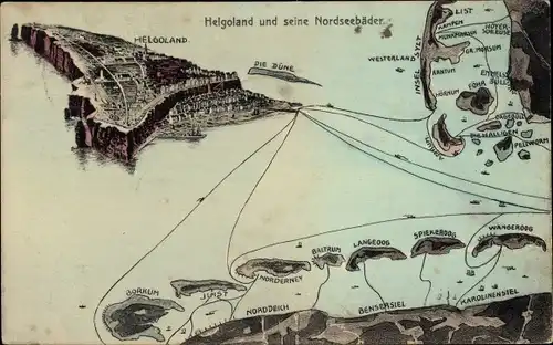 Ak Nordseeinsel Helgoland, Gesamtansicht, Nordseebäder, Borkum, Langeoog