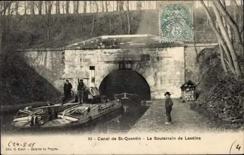 Ak Saint Quentin Aisne, Kanal, Lesdins Underground