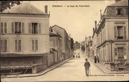 Ak Épernay Marne, La Rue du Pont-Neuf