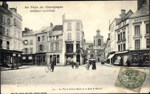 Ak Épernay Marne, La Palce Auban-Moet und Rue Saint Martin