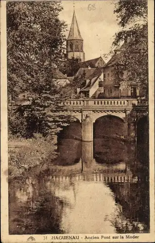 Ak Haguenau Hagenau im Elsass Bas Rhin, Moder, Alte Brücke, Kirchturm