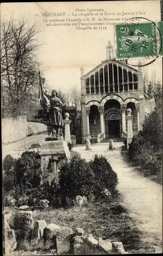 Ak Beaunant Sainte-Foy-lès-Lyon Rhône, Kapelle, Statue Jeanne d'Arc