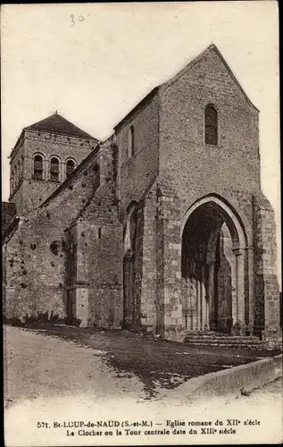 Ak Saint Loup de Naud Seine et Marne, Romanische Kirche