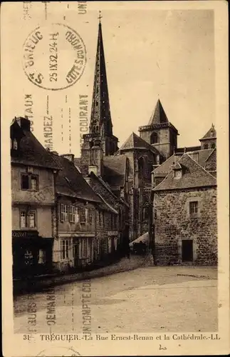 Ak Tréguier Côtes d’Armor, Rue Ernest-Renan, Kathedrale