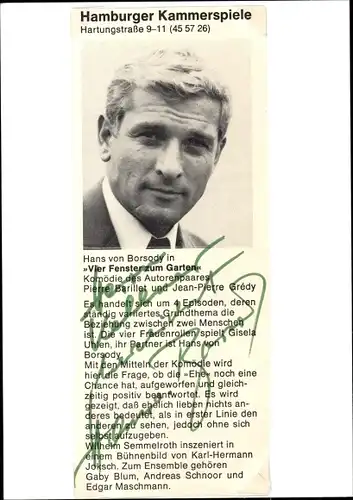 Autogrammkarte Schauspieler Hans von Borsody, Portrait, Autogramm