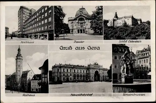 Ak Gera in Thüringen, Rathaus, Hochhaus, Schloss Osterstein, Theater, Hauptbahnhof