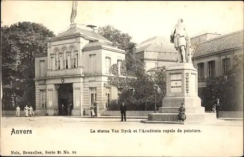 Ak Anvers Antwerpen Flandern, Denkmal von Van Dyck an der Akademie