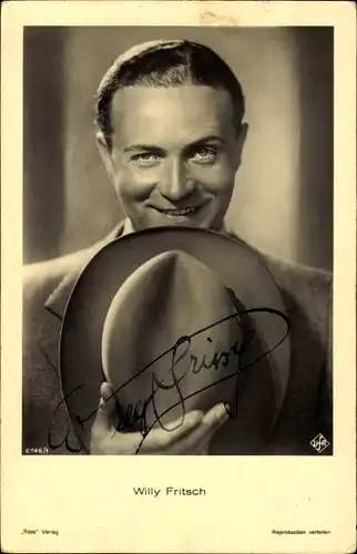 Ak Schauspieler Willy Fritsch, Portrait, Hut, Autogramm