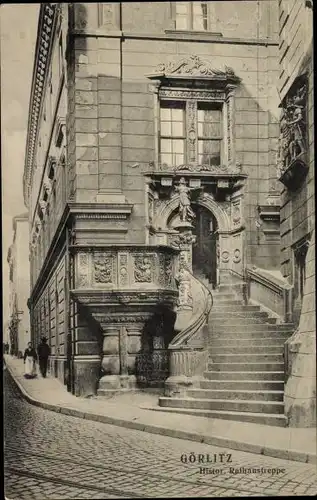 Ak Görlitz in der Lausitz, historische Rathaustreppe