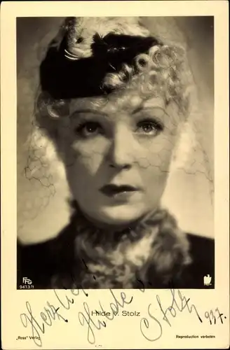 Ak Schauspielerin Hilde von Stolz, Portrait, Autogramm