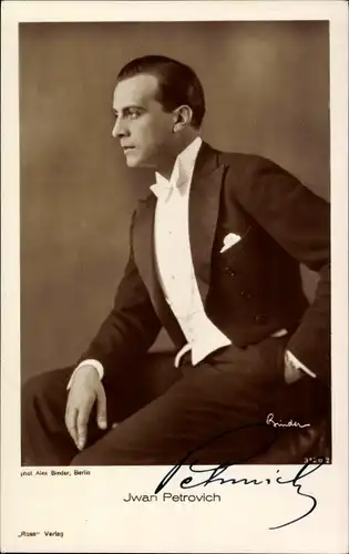 Ak Schauspieler Iwan Petrovich, Portrait im Smoking, Ross Verlag 3120 2, Autogramm