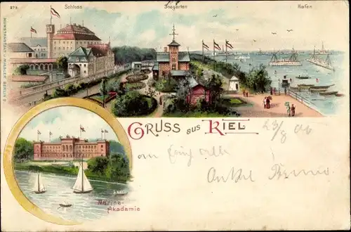 Litho Kiel in Schleswig Holstein, Hafen, Seegarten, Marineakademie, Schloss