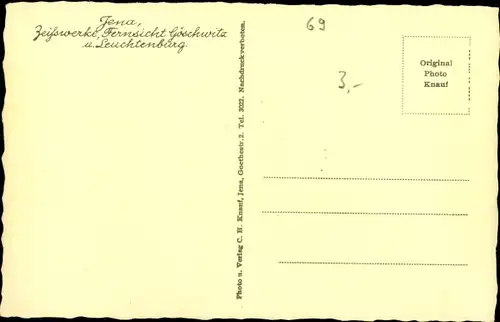 Ak Jena in Thüringen, Zeißwerke, Fernsicht Göschwitz und Leuchtenburg