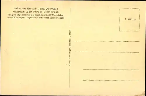 Ak Ernsttal Mudau im Odenwald, Gasthof Zum Prinzen Ernst