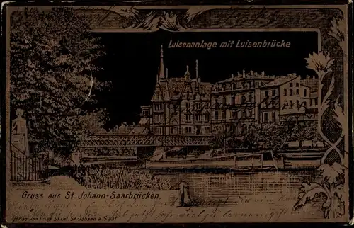 Künstler Ak St. Johann Saarbrücken im Saarland, Luisenanlage mit Luisenbrücke