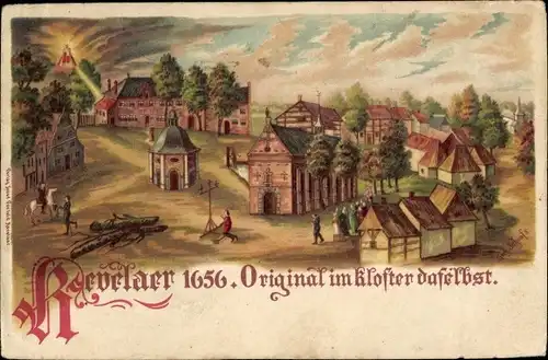 Litho Kevelaer am Niederrhein, Ort im Jahre 1656, Kloster