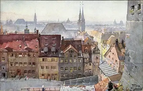 Künstler Ak Schmidt, Franz, Nürnberg in Mittelfranken, Blick von der Burg, Kirche