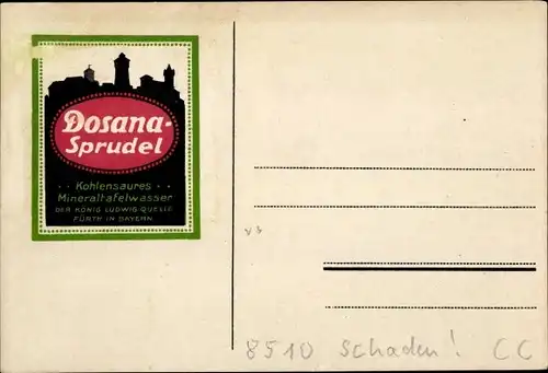 Ak Fürth in Mittelfranken Bayern, Dosana Sprudel, Mineraltafelwasser, König Ludwig Quelle