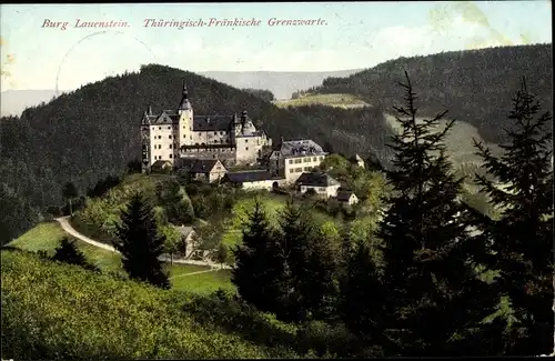 Ak Lauenstein Ludwigsstadt in Oberfranken, Burg Lauenstein, Thüringisch-Fränkische Grenzwarte