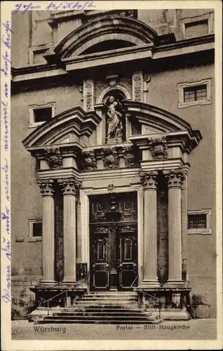 Ak Würzburg am Main Unterfranken, Portal Stift-Haugkirche