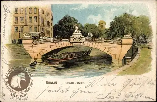 Litho Berlin Tiergarten, Die Herkulesbrücke, Albrechtshof, Hoffmanns Stärkefabriken Salzuflen
