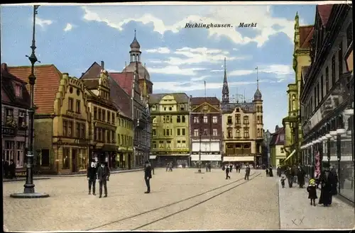 Ak Recklinghausen im Ruhrgebiet, Marktplatz, Geschäfte