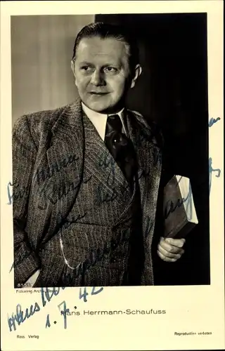 Ak Schauspieler Hans Herrmann Schaufuß, Portrait, Autogramm