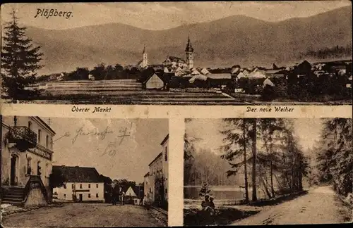 Ak Plößberg in der Oberpfalz, Panorama, Oberer Markt, neuer Weiher