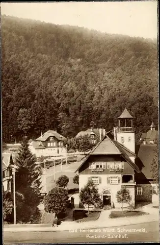 Ak Bad Herrenalb im Schwarzwald, Postamt Bahnhof