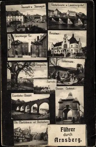 Ak Arnsberg im Sauerland Westfalen, Landsbergerhof, Ehmsen Denkmal, Eisenbahnviadukt, Kurhotel