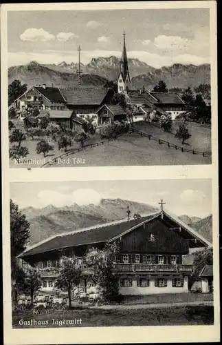 Ak Kirchbichl Bad Tölz in Oberbayern, Teilansicht, Gasthof Jägerwirt