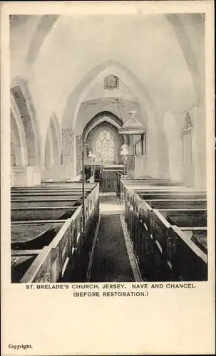 Ak St. Brélade Kanalinsel Jersey, St. Brelade's Church, Nave and Chancel