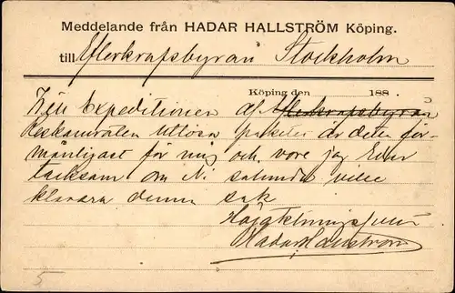 Ak Köping Schweden, Medellande fran Hadar Hallström