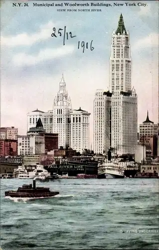 Ak New York City USA, Kommunale und Woolworth-Gebäude