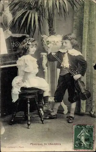 Ak Kinder spielen Musikinstrumente, Klavier, Geige