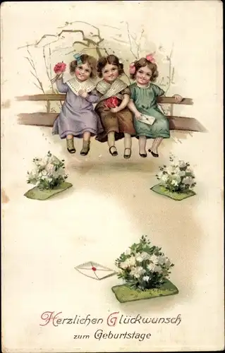 Ak Glückwunsch Geburtstag, Mädchen, Blumen, Brief
