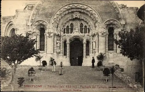 AK Barcelona Katalonien Spanien, Tibidabo, Tempel des Heiligen Herzens Jesu