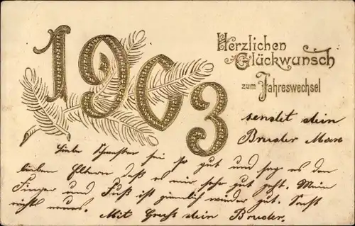 Präge Litho Glückwunsch Neujahr 1903, Tannenzweige