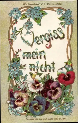 Präge Ak Blumen, Vergissmeinnicht, Stiefmütterchen