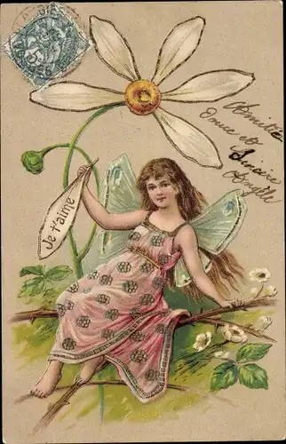 Präge Litho Glücksfee, Blumen, Kitsch