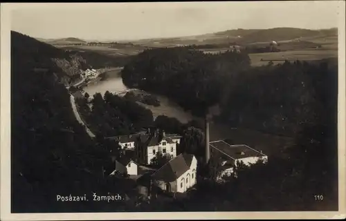 Ak Žampach Jílové u Prahy Mittelböhmen, Gesamtansicht, Fluss